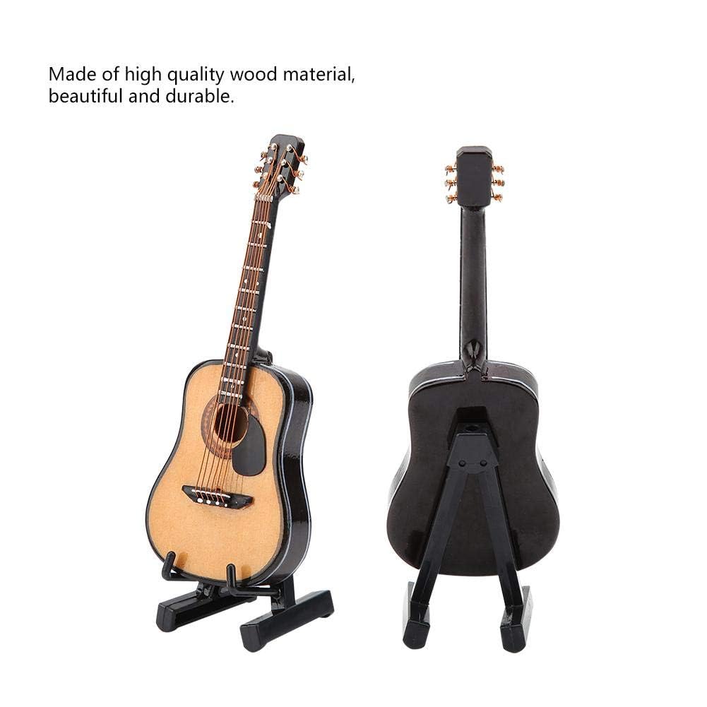HEEPDD Miniature Guitar, Mini Wooden Miniature Guitar Model with Guitar Stand Case Model Display Mini Ornaments for 1/8 Bjd Doll