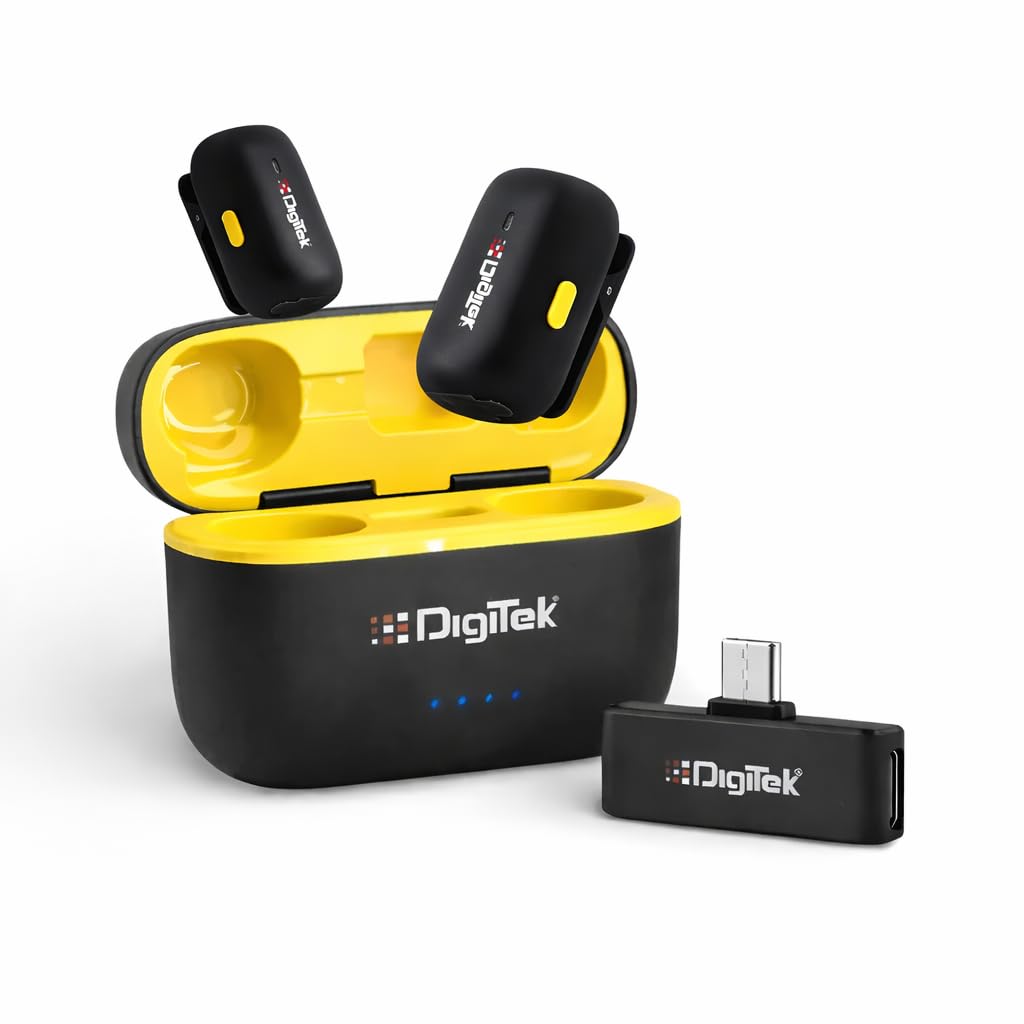 Digitek DWM 103 Mini 2-in-1 Wireless Microphone, 2.4G Wireless Mic, 40m Range, 6Hr Battery, Noise Reduction, for iOS & Android S