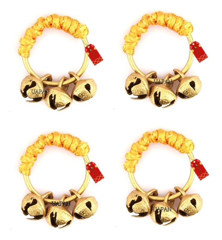 Uapan Brass Ghungroo Kadi Fingers For Puja Aarti Hand Finger Clapping Ring Cymbals Pooja Bhajan Set Pair Musical Instrument(Yell