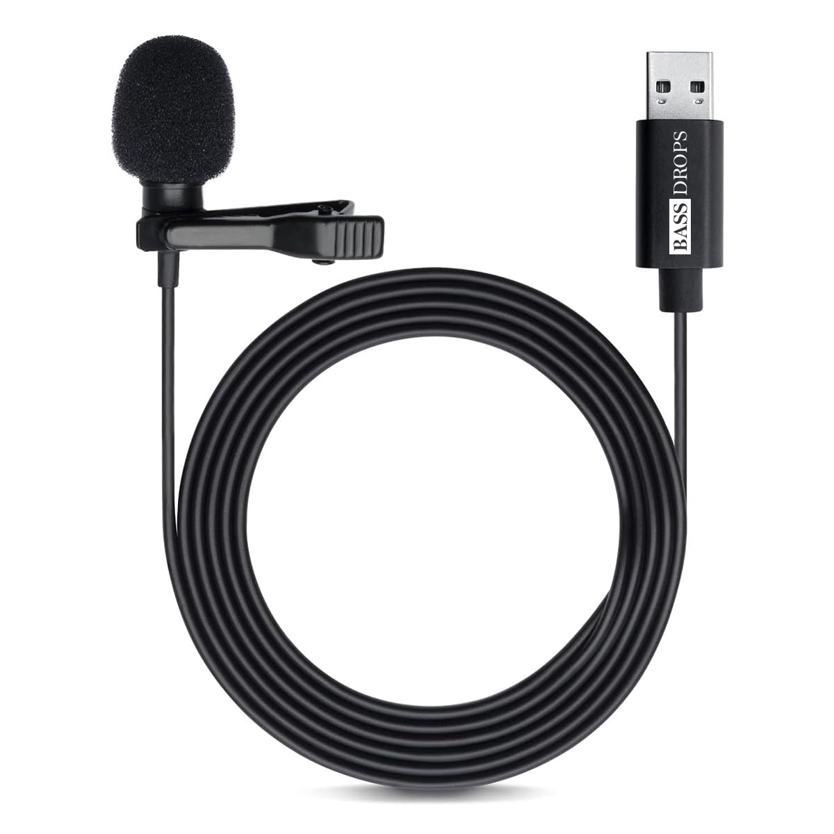 BassDrops M1 USB Lavalier Lapel Clip-on Omnidirectional Computer Microphone for Laptop, PC and Mac, Perfect Podcasting, Gaming, 