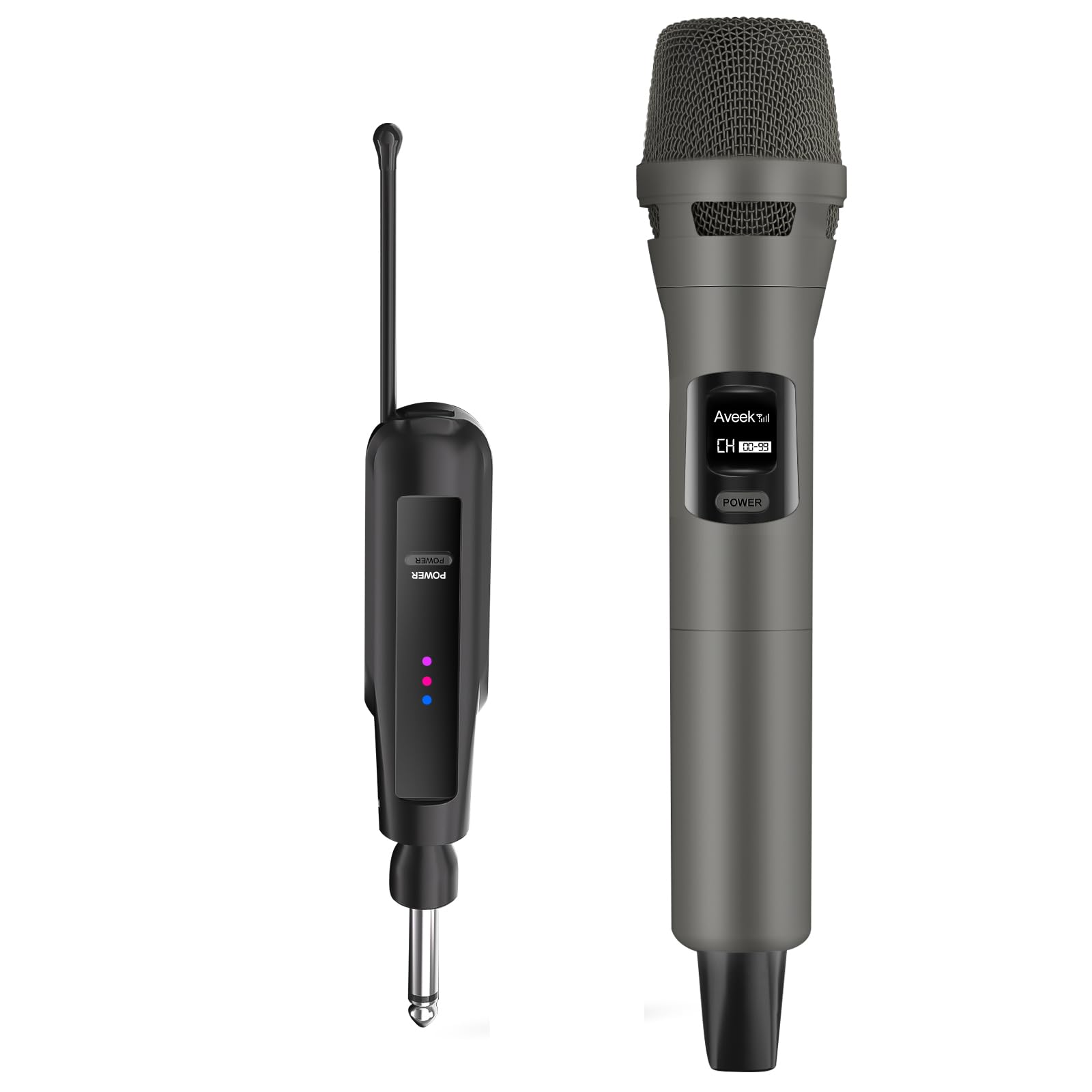 Aveek 2.4GHz Wireless Microphone System, Rechargeable Mics and Receiver, Plug & Play for Karaoke Machine, Party Speakers, Home E