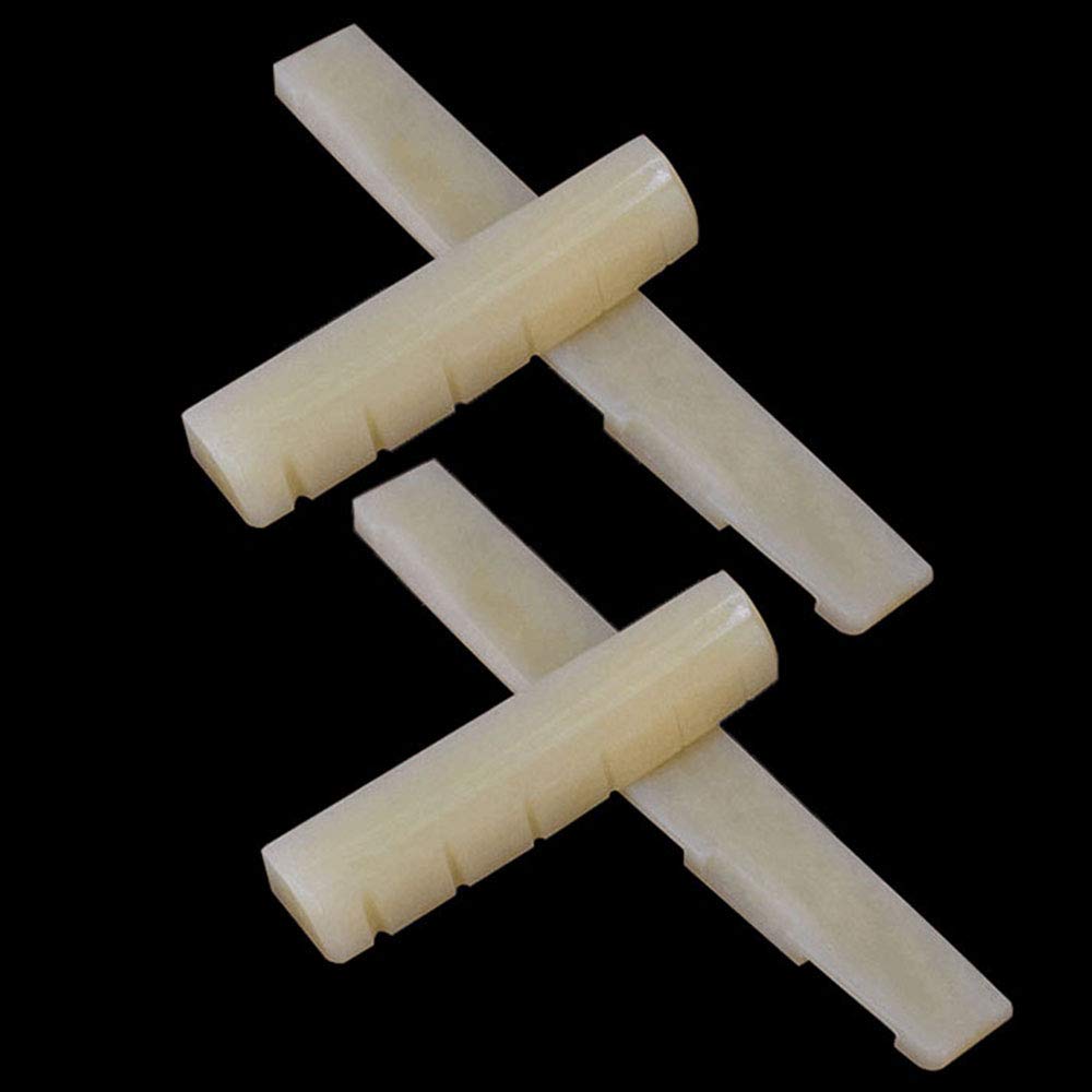 Vencetmat Unbleached Acoustic Guitar Bridge Saddle, Guitar Nuts, Fit For 74Mm Bridge Slot, 43Mm Neck Slot, Pure Complete Bone, B