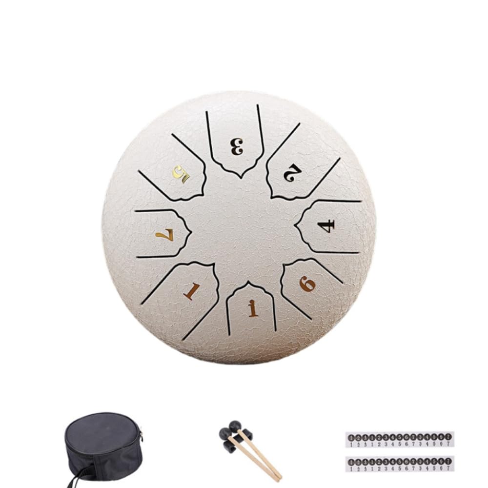 Steel Tongue Drum 6 inch 8 Notes Musical Percussion Instrument, Rain Drum for Outside - Musician Gift for Family and Friends(Whi