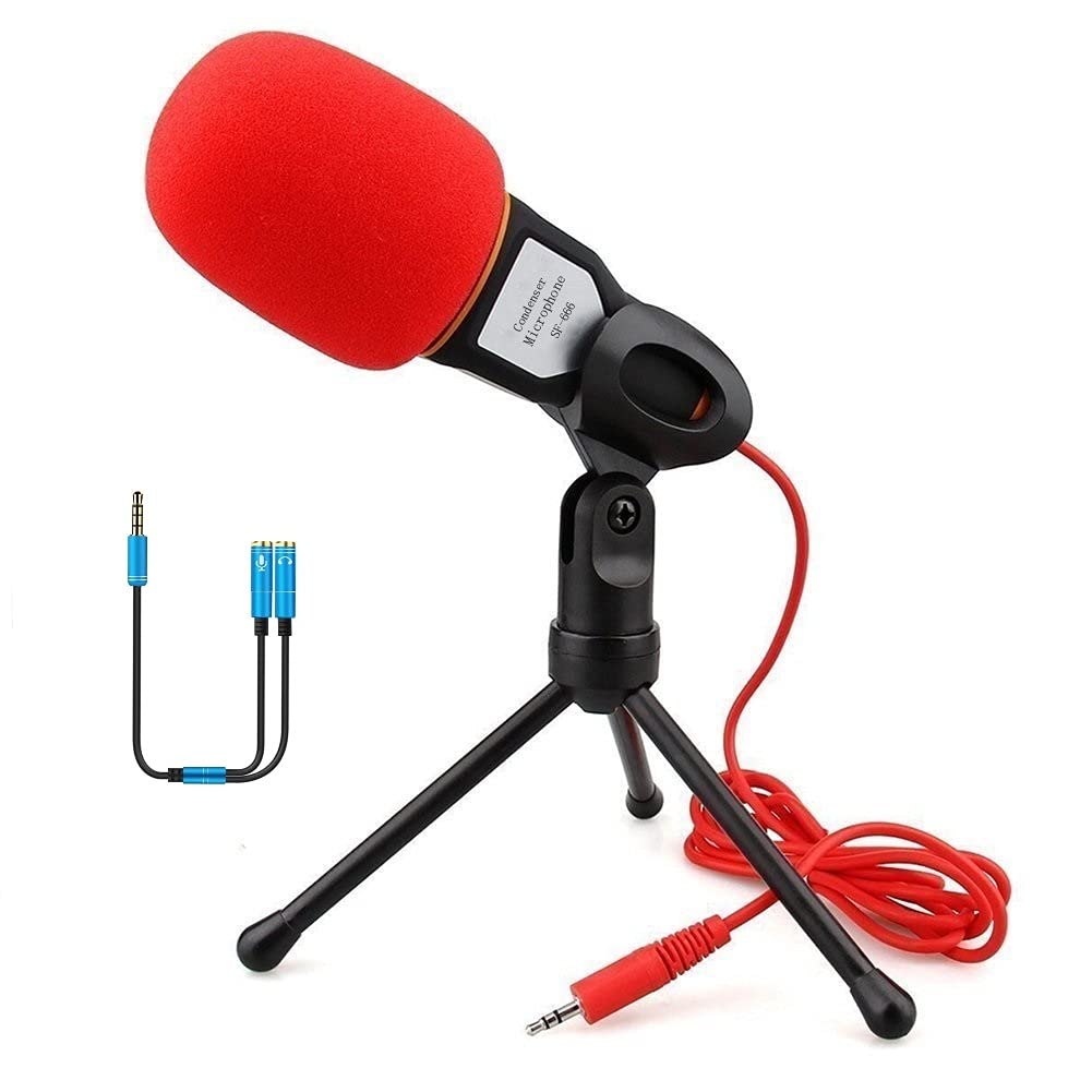 Computer Microphone,Condenser Microphone,3.5Mm Plug And Play Omnidirectional Mic With Desktop Stand For Gaming,Youtube Video,Rec