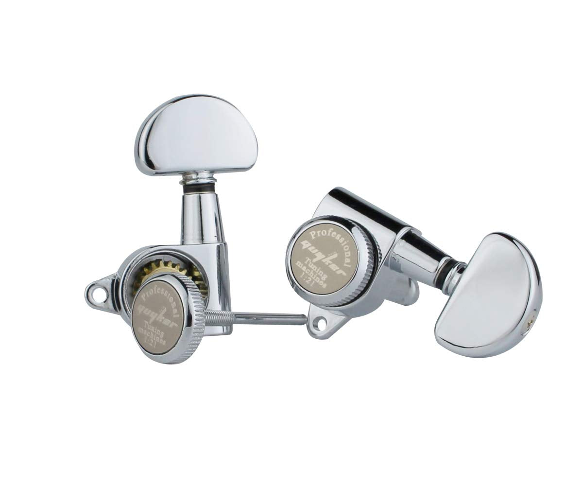 Guyker 6Pcs Guitar Locking Tuners (3L + 3R Handed) - 1:21 Lock String Tuning Key Pegs Machine Heads with Half-Circle Handle Repl