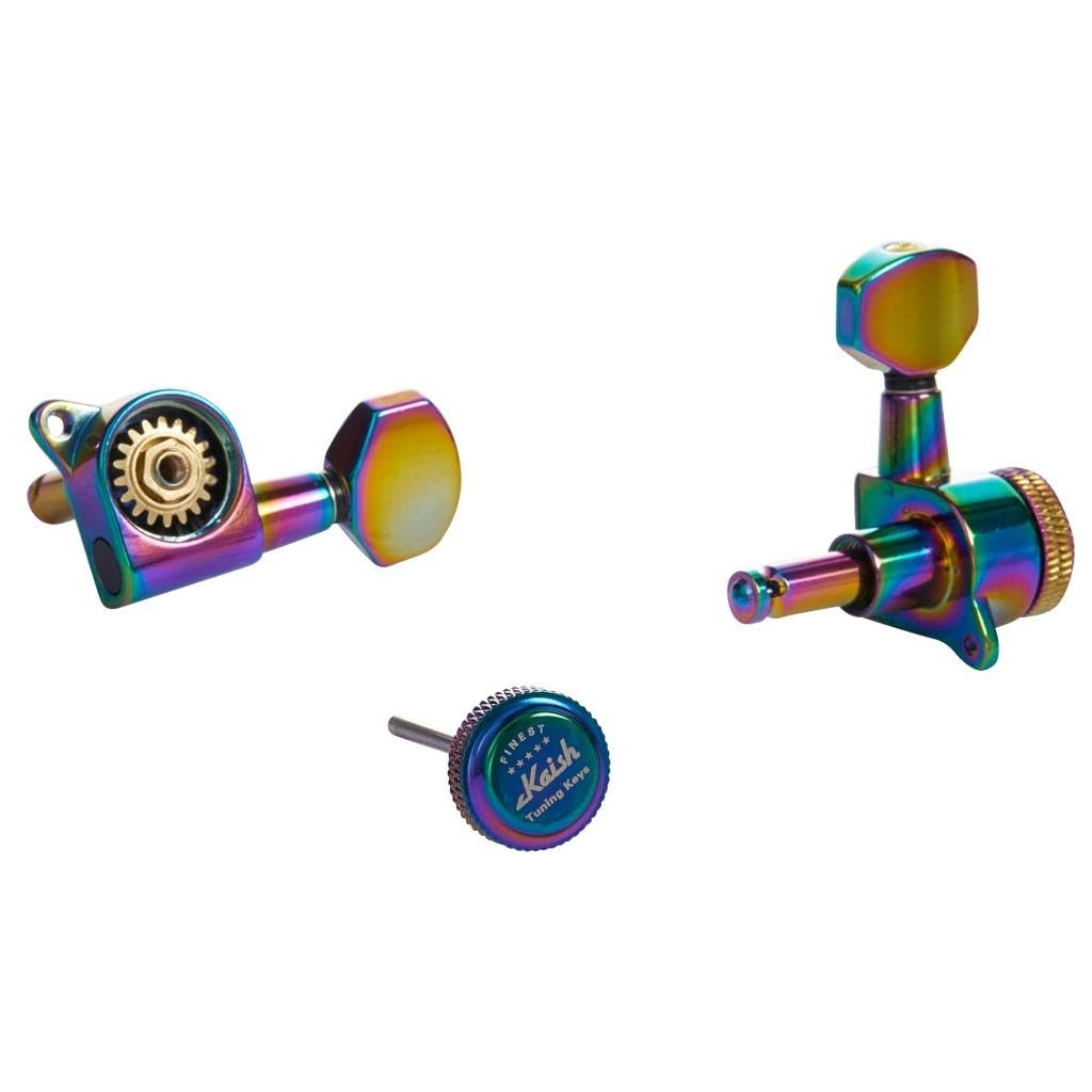 KAISH 3L3R 18:1 Locking Tuners Tuning Keys Guitar Locking Tuning Machines with Mini Contemporary Buttons for ST/TL/LP/SG guitars