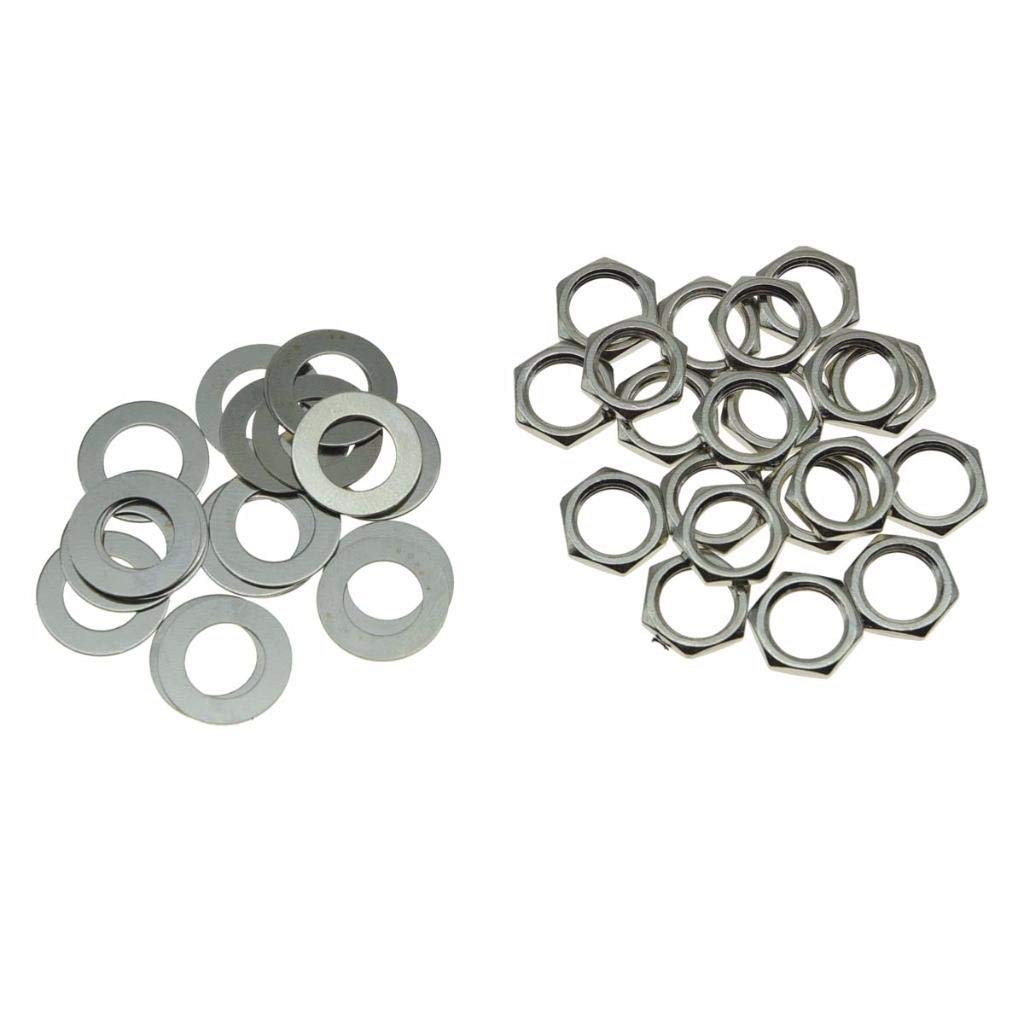 Dopro 20-Pack Nickel Usa Thread 3/8 '' Guitar Pots Nuts Potentiometer Hex Nut And Washers For Cts Pots Or Switchcraft Jacks