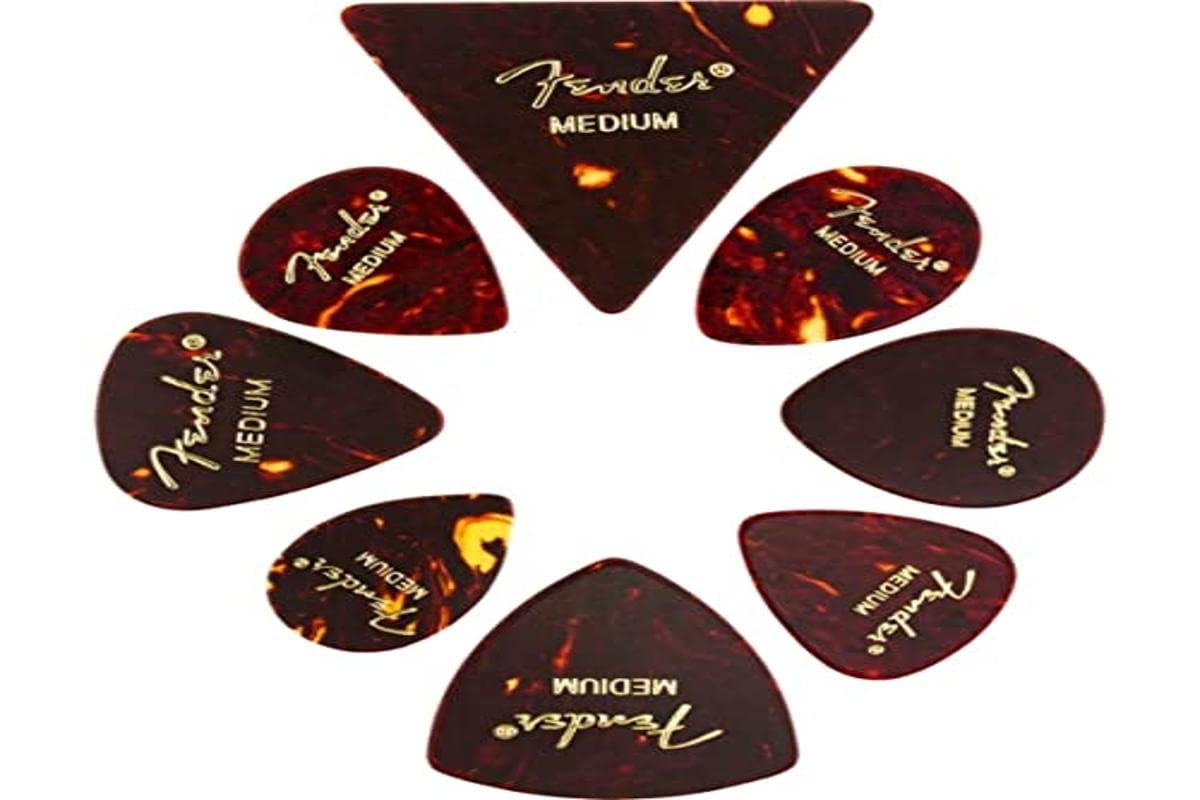 Fender Classic Celluloid Guitar Picks Shape Medley, Tortoise Shell, Medium, 8-Pack