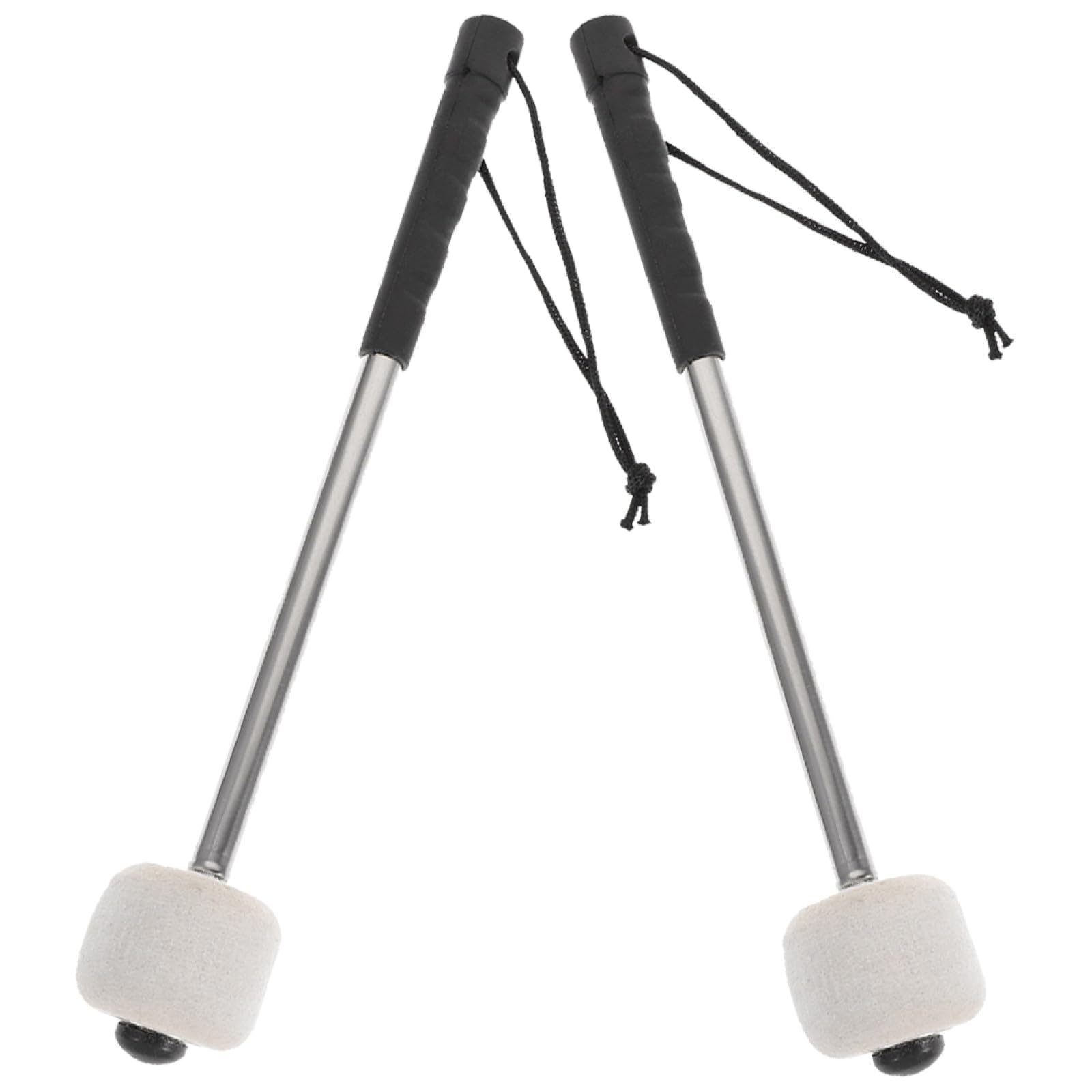 Vaguelly 2Pcs Percussion Drumsticks With Stainless Steel Handle Felt Bass Drum Mallets For Snare And Instruments - Grip Design F