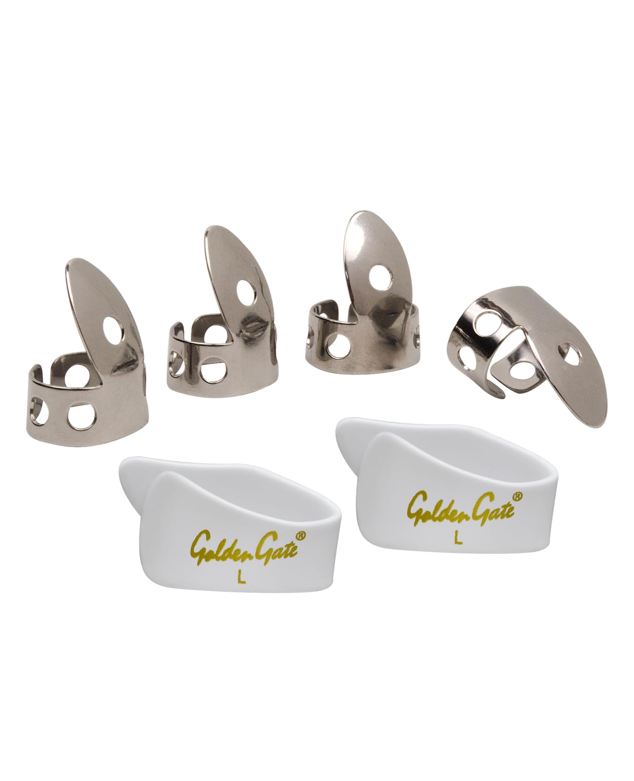 Golden Gate Gp1-4W Thumb & Finger Pick Pack - Stainless Steel/White - Large