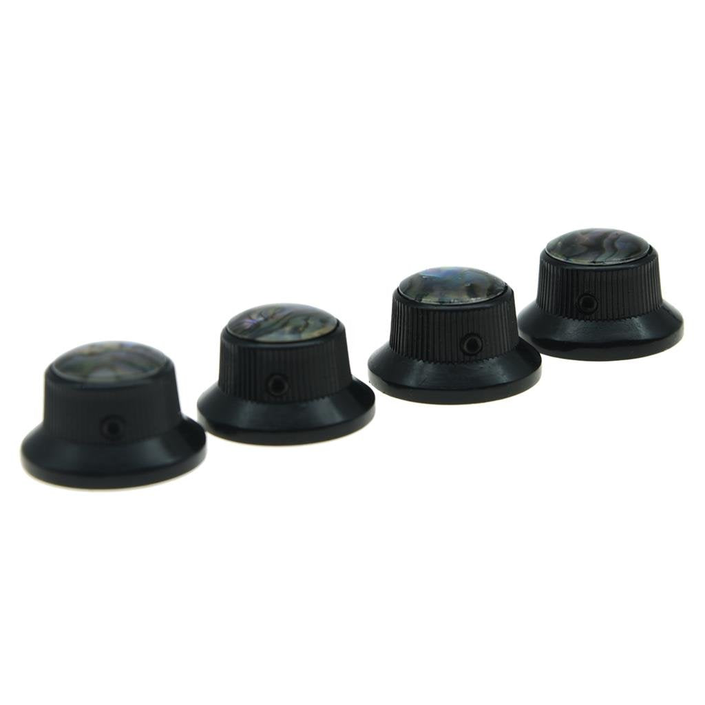 KAISH 4x Abalone Top Black LP Top Hat Knobs with Set Screw Metal Bell Knobs for Guitar Bass with 6mm Shaft Pots