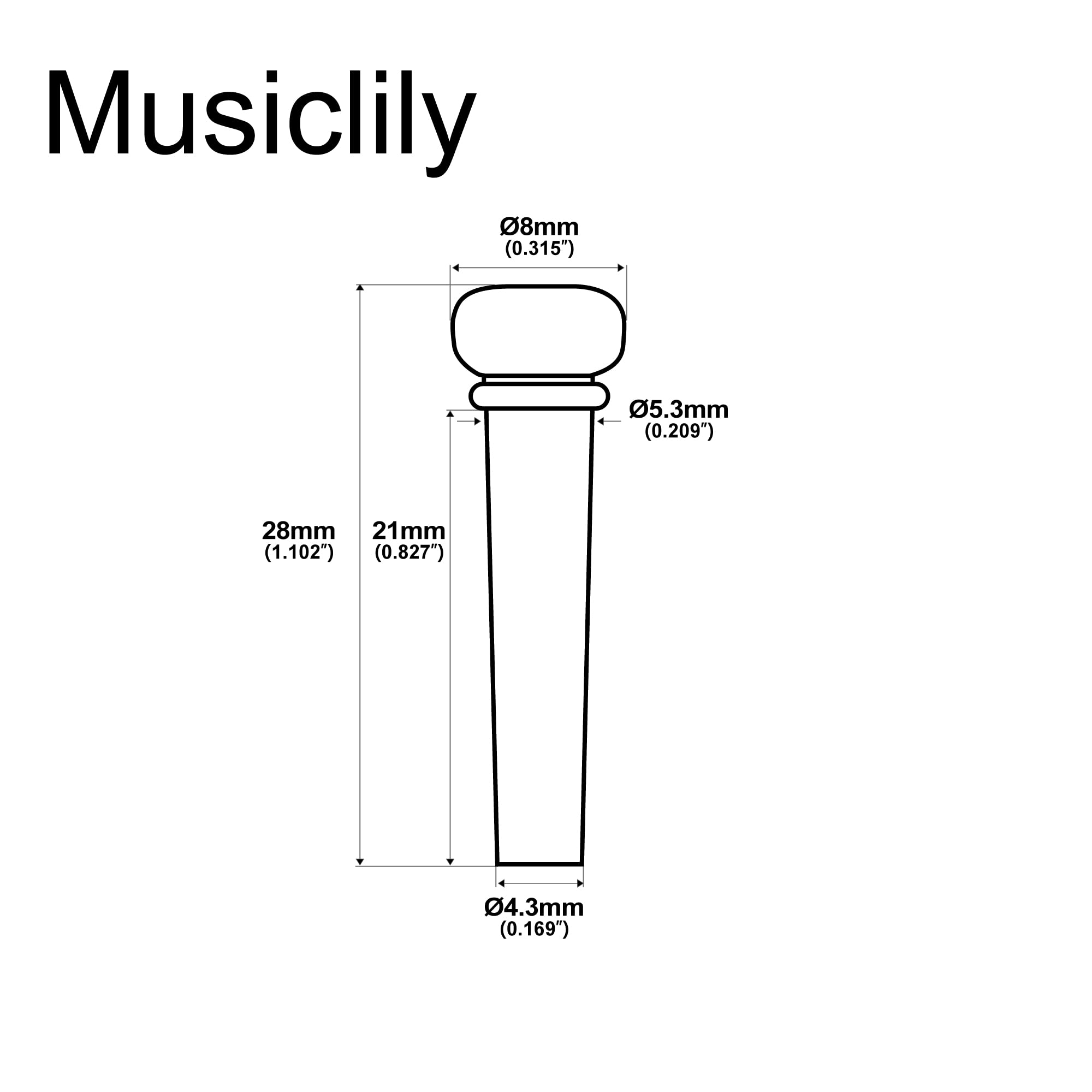 Musiclily Pro Slotted Ebony Acoustic Guitar Bridge Pins, Black with 3mm White Pearl Shell Dot (Set of 6)