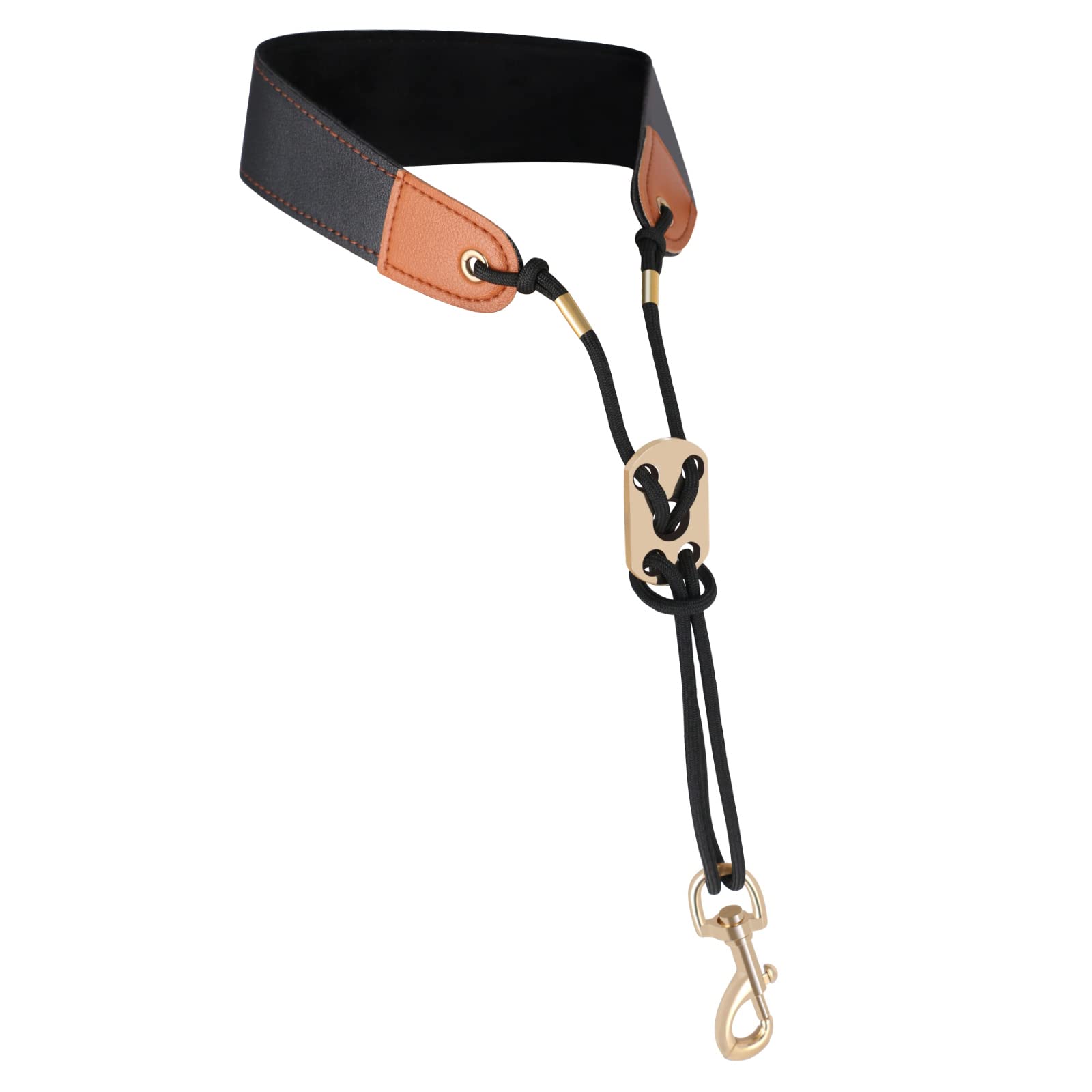 RANMING Saxophone Neck Strap,Leather Saxophone Strap Closed Swivel Metal Hook with Rubber Ring,Adjustable length Alto Sax Neck S