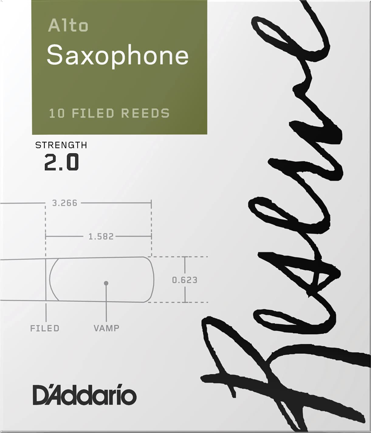 DAddario Woodwinds Reserve Alto Saxophone Reeds - Sax Reeds - Thick Blank Reed for Rich, Warm Tone - 2.0 Strength, 10 Pack