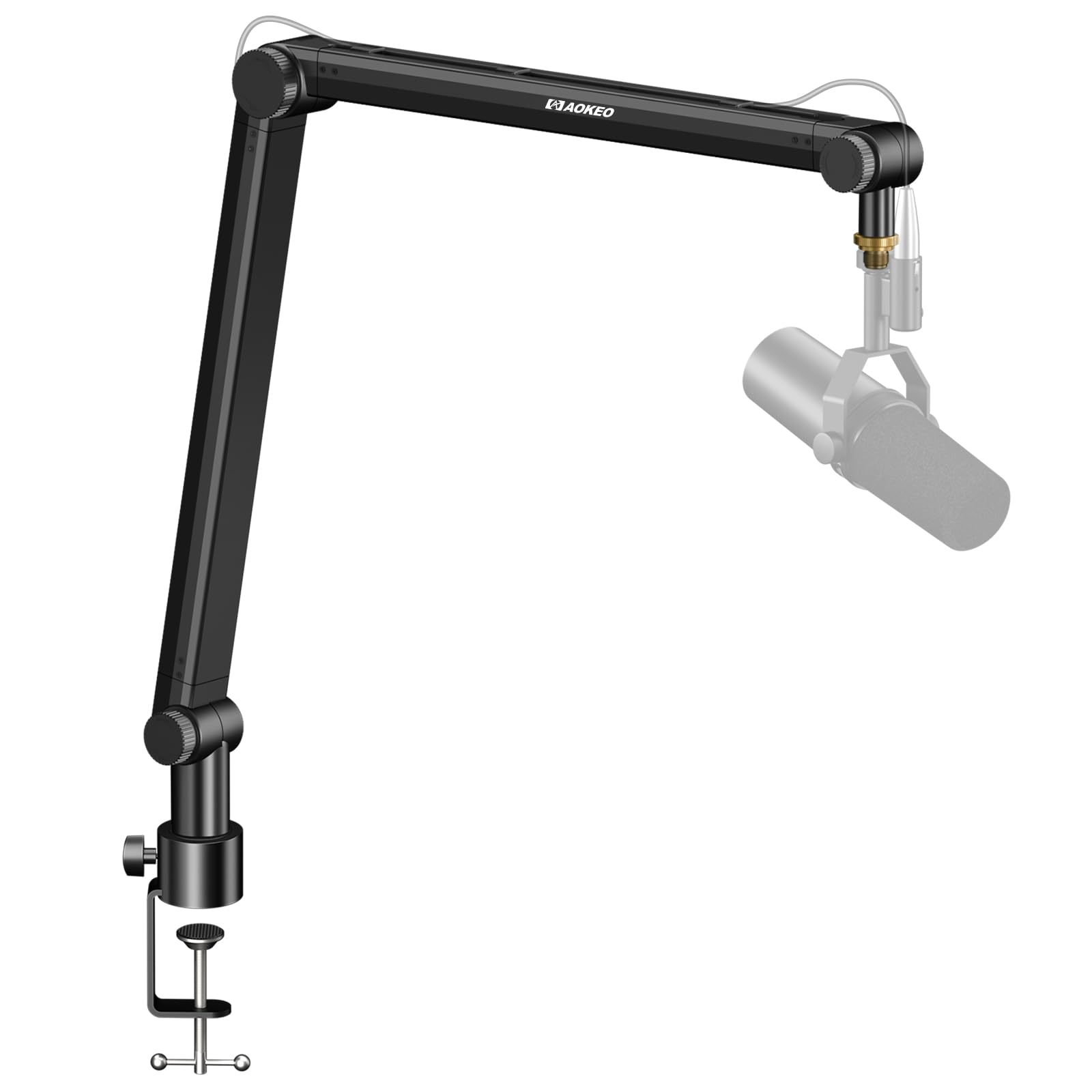 Aokeo Mic Arm, Boom Arm Microphone Stand Desk With Mount Clamp Cable Management Channels Detachable Riser 5/8'' Thread Adapter F