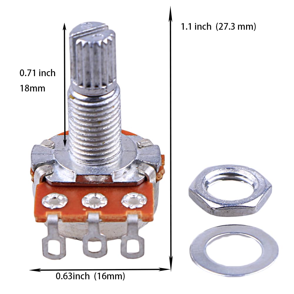 10pcs Guitar & Amp Potentiometer, 500K Audio, Knurled Split Shaft