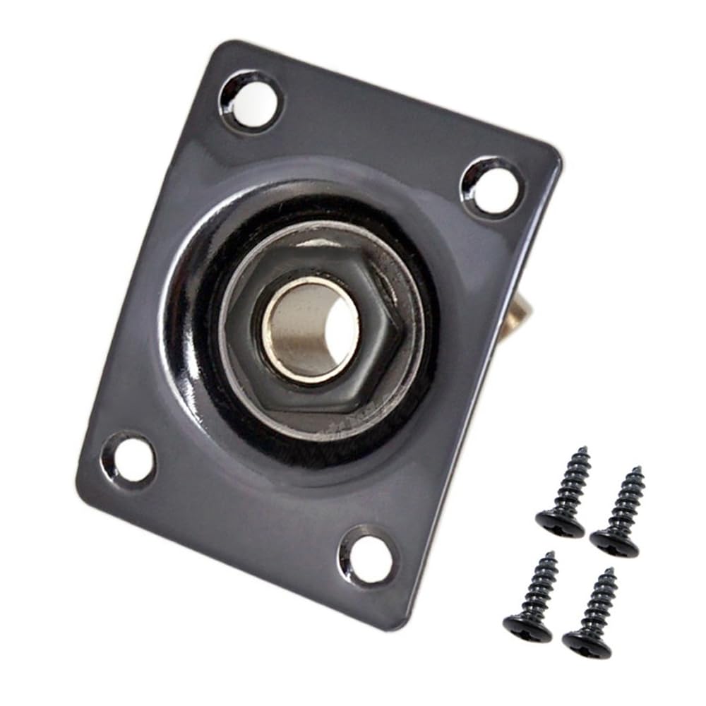 Square Metal 1/4 Output Jack Plate Input Jack Socket For Electric Guitar Bass (Black)