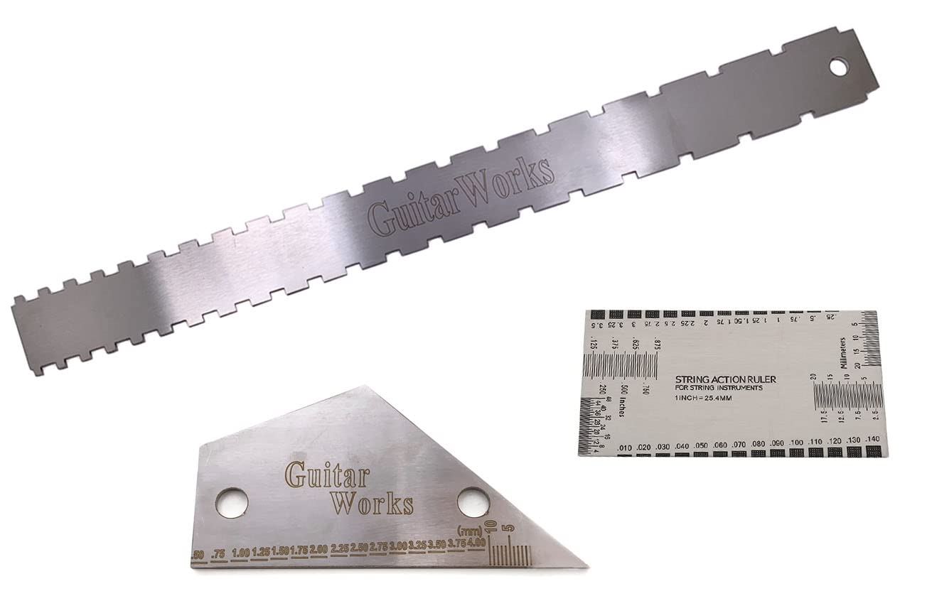 TUOREN Luthiers Tool Kit Guitar Neck Notched Straight Edge String Action Gauge Ruler String Height Gauge Fret Rocker Set Up Tool