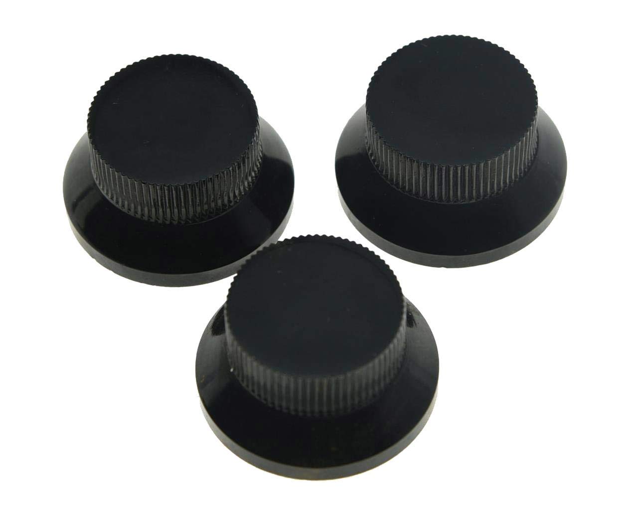 KAISH 3pcs Black Metal Bell Knobs Push On ST Strat Guitar Top Hat Knob for 5.8mm Split Shafts