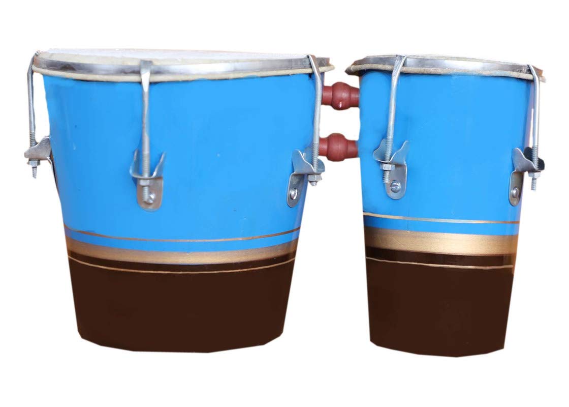 Ganpati Traders Indian Professinal Two Piece Hand Made Wooden Bongo01(Blue Brown)