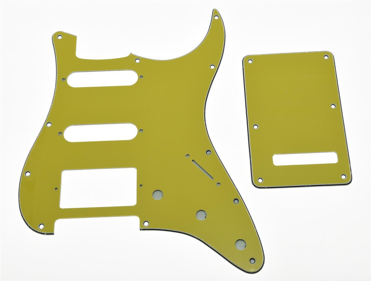 KAISH 11 Hole Strat Style HSS Pickguard ST Back Plate Tremolo Trem Cover for USA/Mexico Stratocaster/Strat Yellow 3 Ply