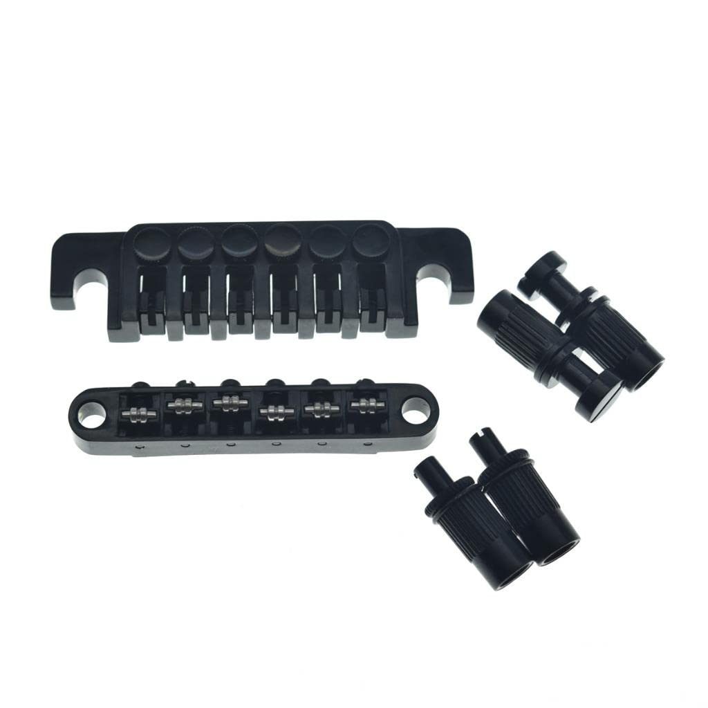 KAISH Black Guitar Roller Saddle Bridge Tune-O-Matic Bridge with TP-6 Style LP Stopbar/Bridge Tailpiece For Epiphone Les Paul LP