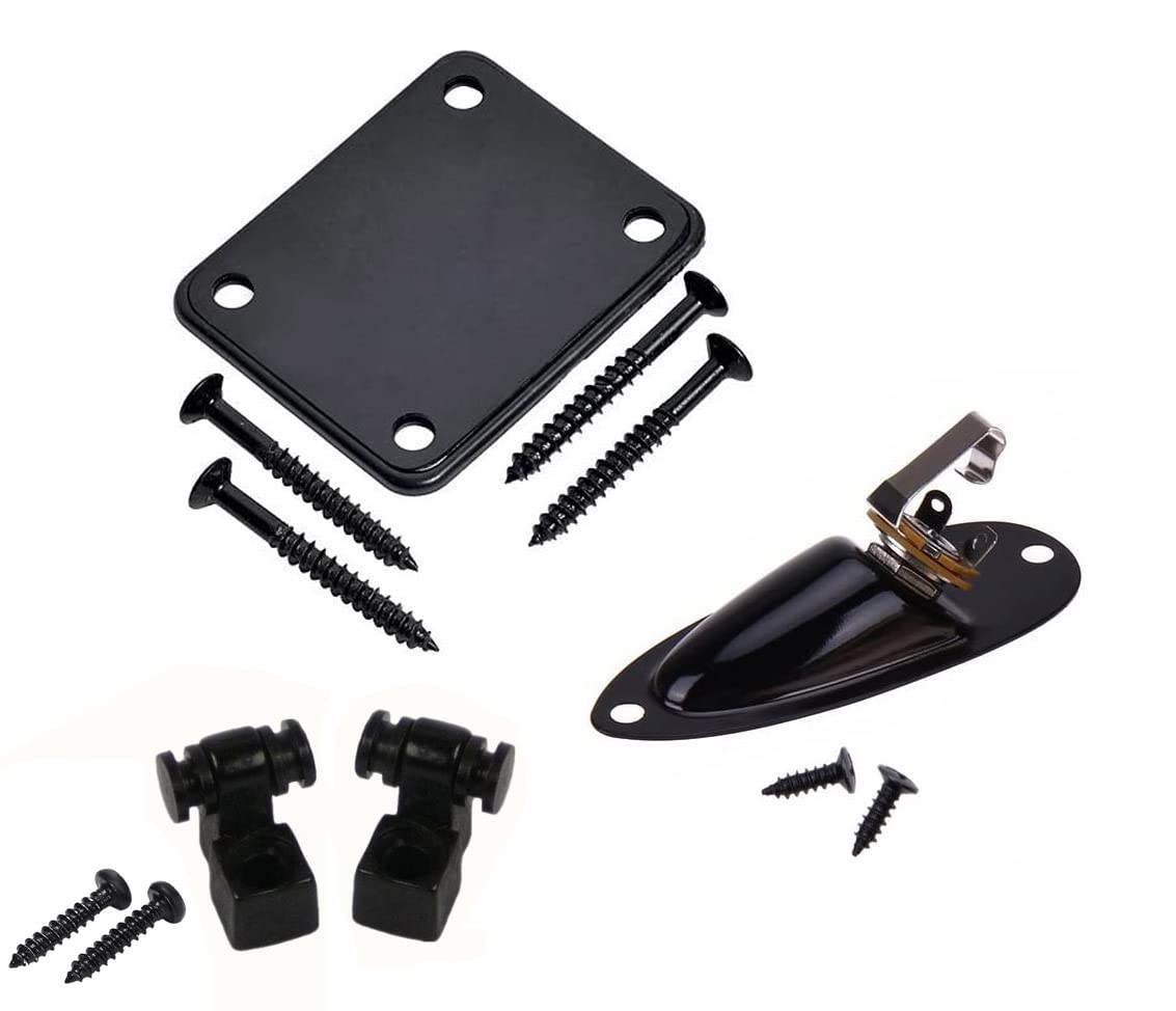 Tuoren 3Pack Electric Guitar Part Neck Plate String Tree Guide Retainer 1/4 Inch Input Jack Socket Plate With Screws For Fender