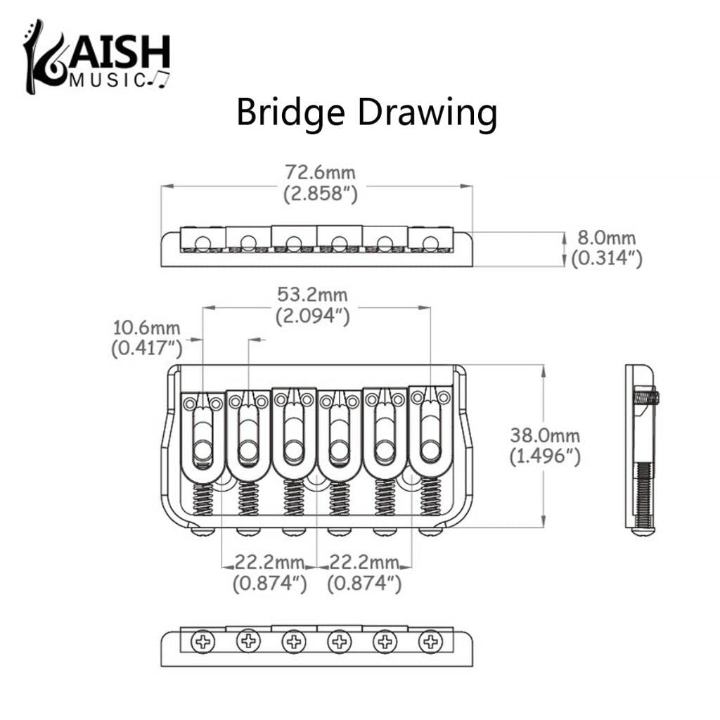 KAISH Black 6 String Guitar Fixed Bridge Electric Guitar Hardtail Bridge for Strat/Tele Guitars