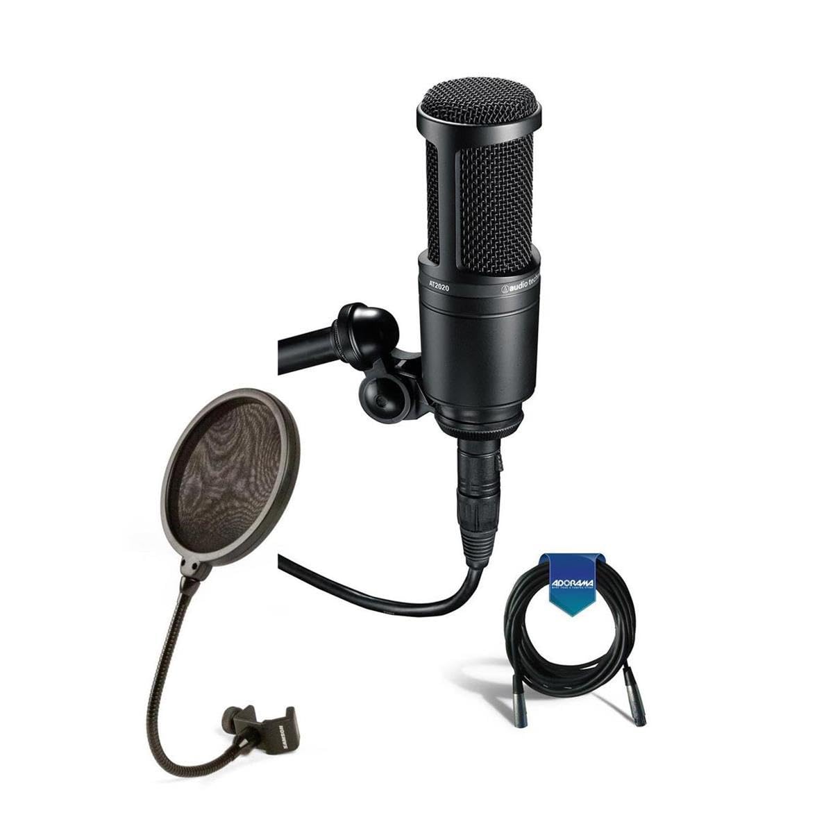 Audio Technica At2020 Condenser Studio Microphone Bundle With Pop Filter And Xlr Cable