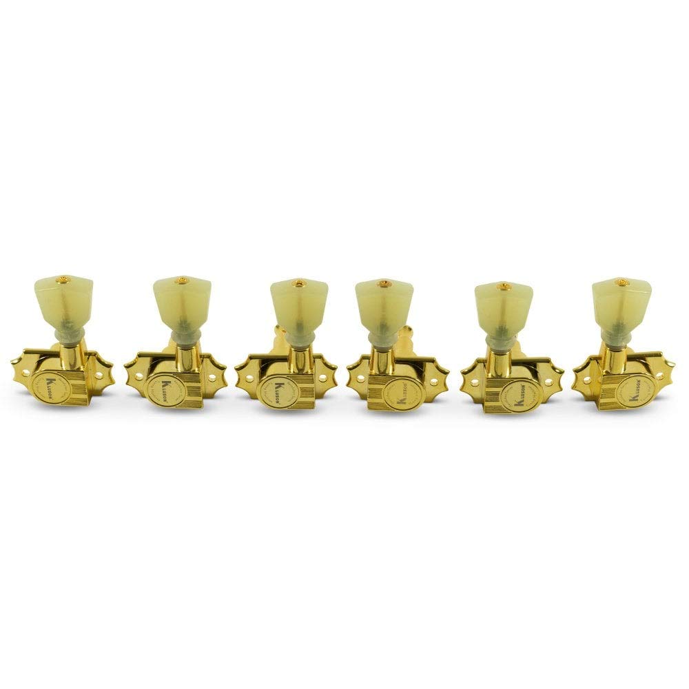 Tuner - Kluson, Revolution G Mount, Pearloid Button, 3/Side, Color: Gold