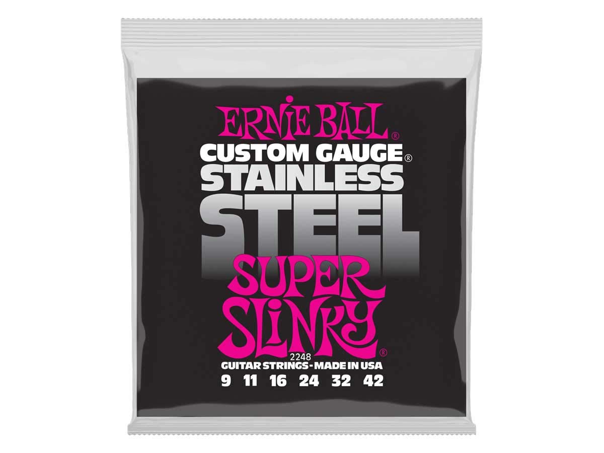 Ernie Ball Super Slinky Stainless Steel Electric Guitar Strings, 9-42 Gauge (P02248)