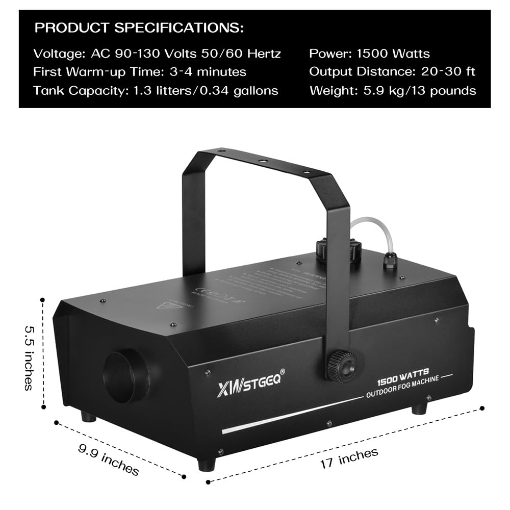 Smoke Machine 1500W with DMX, Wireless Remote, and Timer - Professional Outdoor Waterproof Fog Machine for Stage DJs, Halloween,