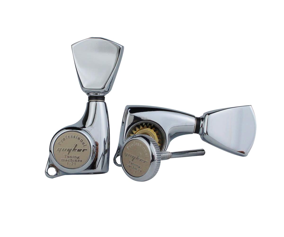 Guyker 6Pcs Guitar Locking Tuners (3L + 3R Handed) - 1:21 Lock String Sealed Tuning Key Pegs Machine Heads with Keystone Knob Re