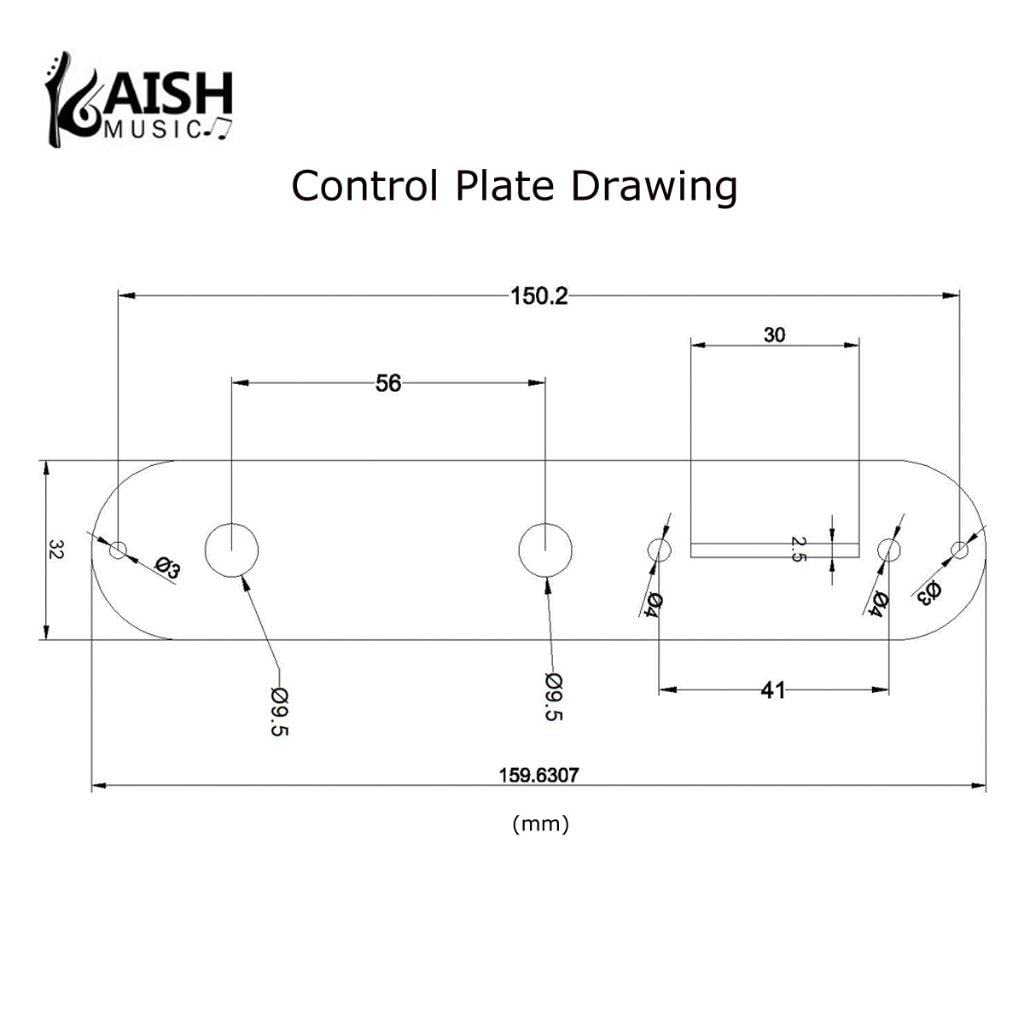 KAISH USA Specs Metal Aluminum Anodized Tele Control Plate with 3/8'' CTS Pot Holes for American/Mexican Telecaster Black