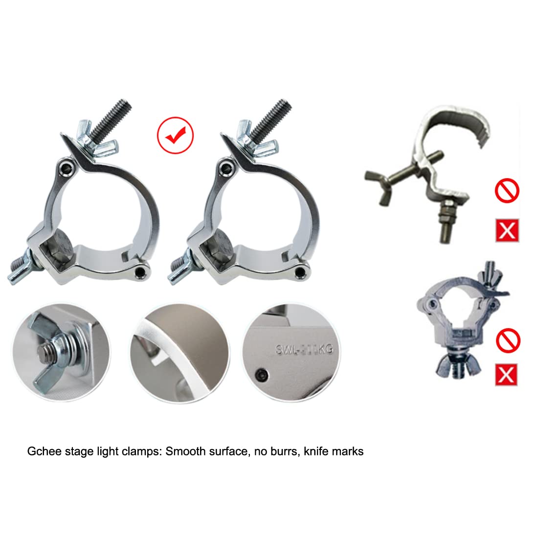 Aluminum Mounting Stage Light truss Clamp 1-1/4 inch (32-35mm) OD Tubing/Pipe for Stage Light Moving Head Light Par Light Spotli