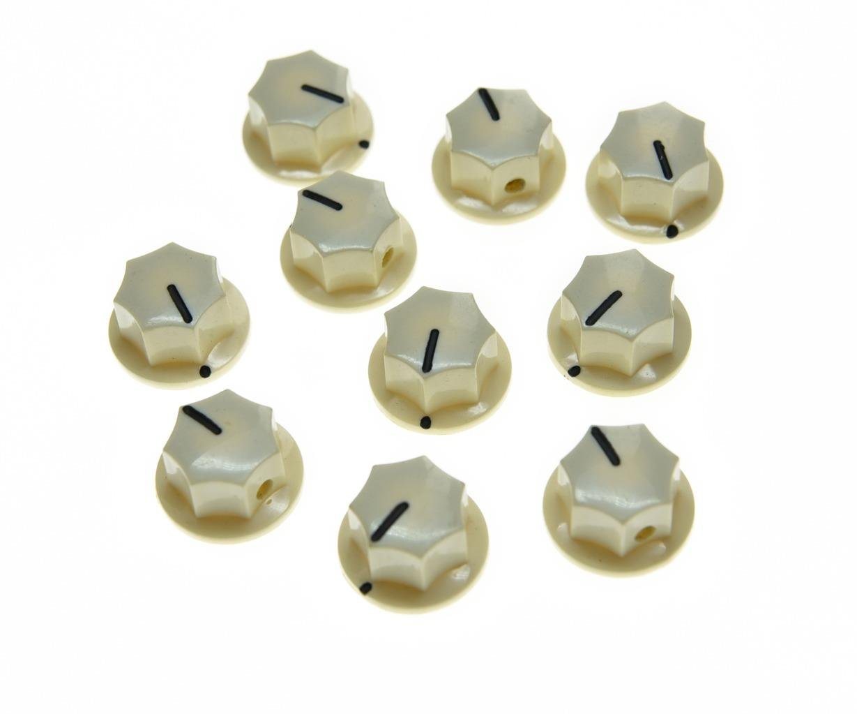 KAISH 10pcs Aged White Mini MXR Style Skirted AMP Knob Brass Insert Effect Pedal Knobs