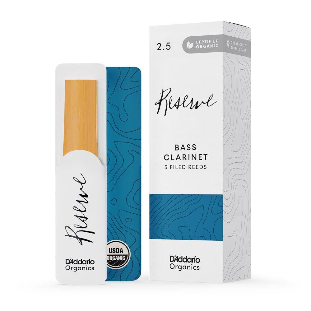 DAddario Organic Reserve Bass Clarinet Reeds - Reeds for Clarinet - Individually Sealed - 2.5 Strength, 5 Pack