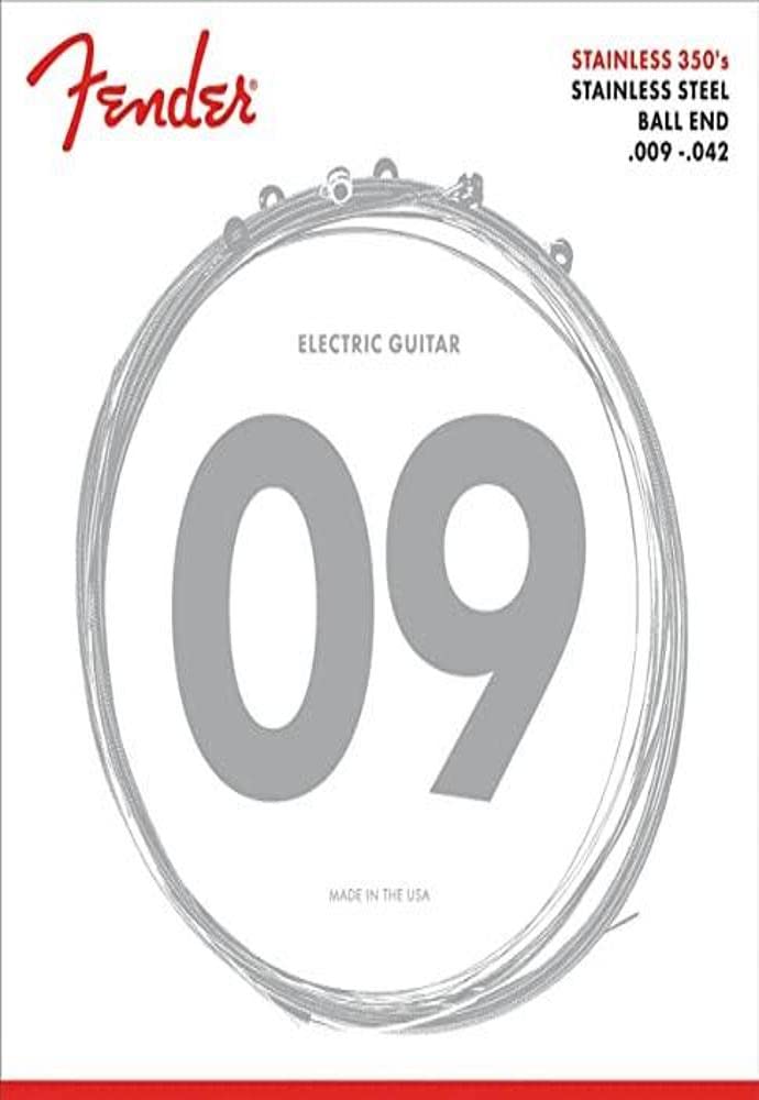 Fender Stainless 350 Electric Guitar Strings, Stainless Steel, Ball End, 350L 009-042