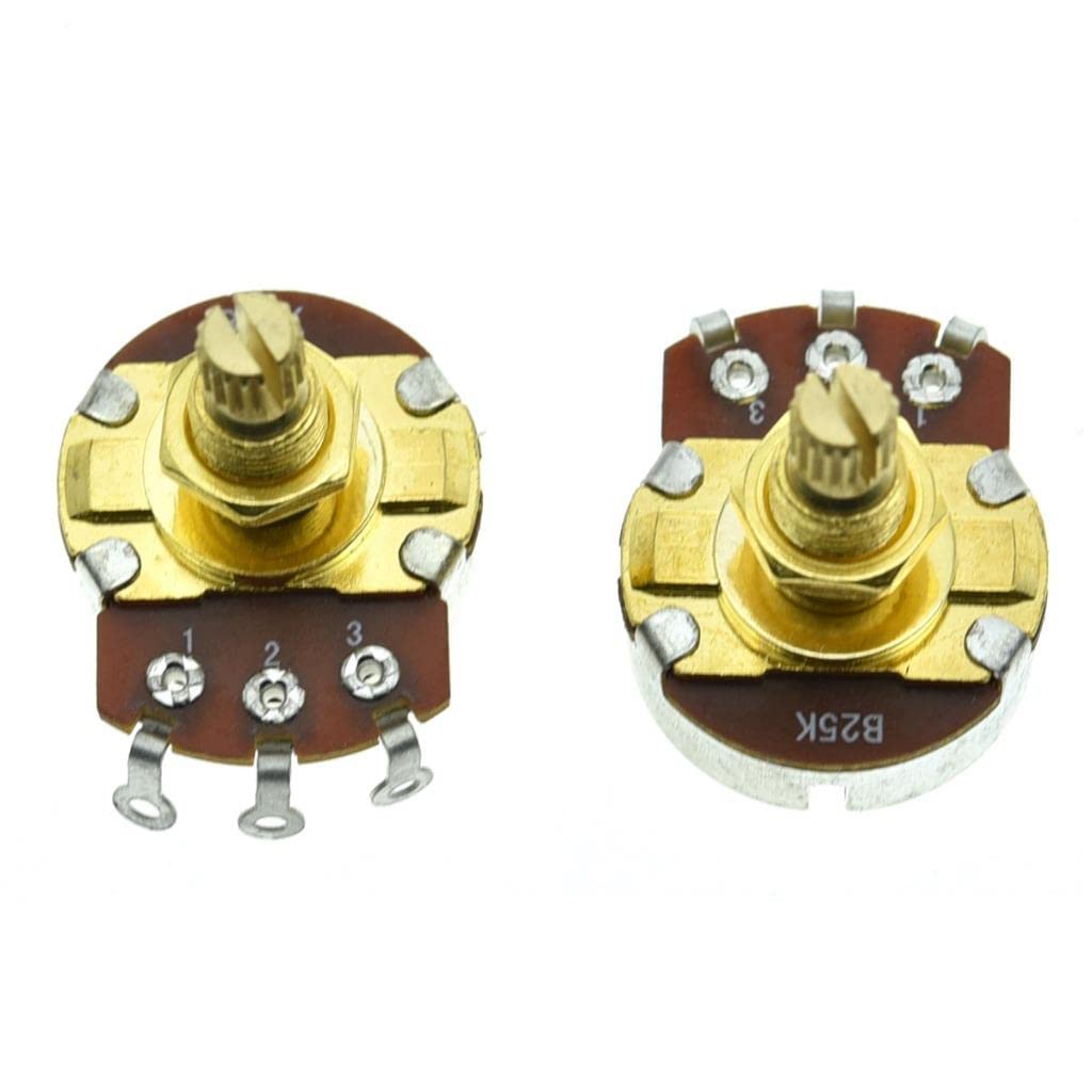 KAISH Pack of 2 Full Size Metric Guitar Bass Pots with 18mm Brass Shaft Linear Taper Potentiometers B25K