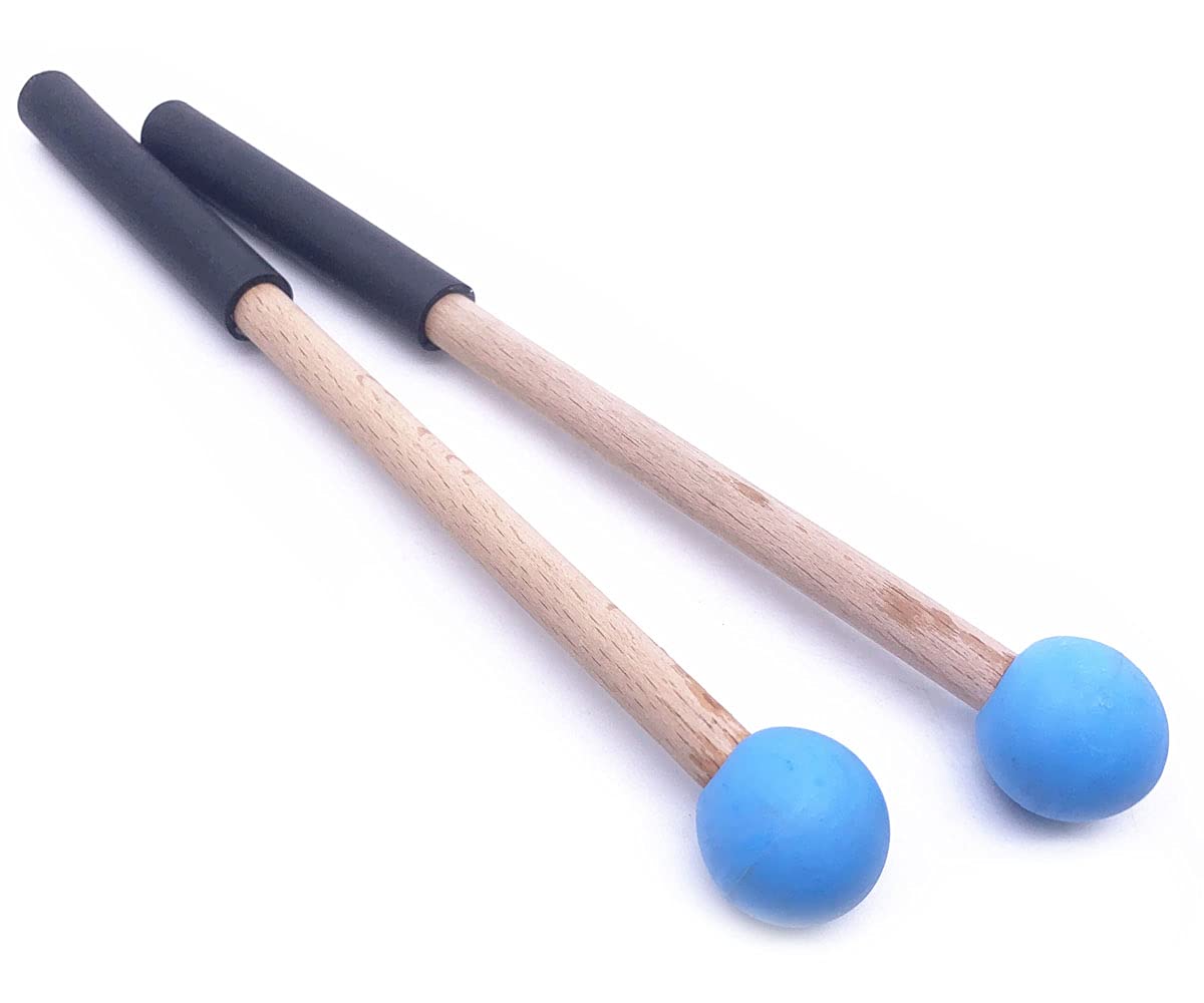 Jiayouy 8 Inch Rubber Head Percussion Mallets Sticks for Tongue Drum, Xylophone,Glockenspiel, Woodblock, Bell Pack of 2 Blue