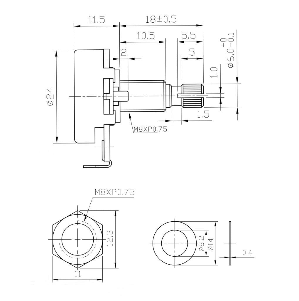 KAISH Pack of 2 Full Size Metric Guitar Bass Pots with 18mm Brass Shaft Linear Taper Potentiometers B25K