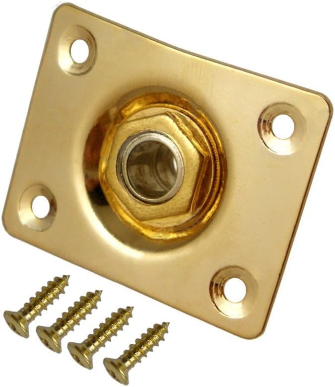 Square Metal 1/4 Output Jack Plate Input Jack Socket For Electric Guitar Bass (Gold)