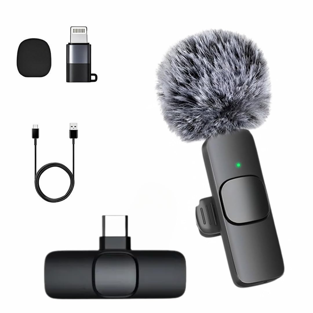 GADGETSWEAR Furry K8 Wireless Lavalier Microphone, Bluetooth Collar Microphone for Type-C Android, Noise Canceling Mic for Vlogg