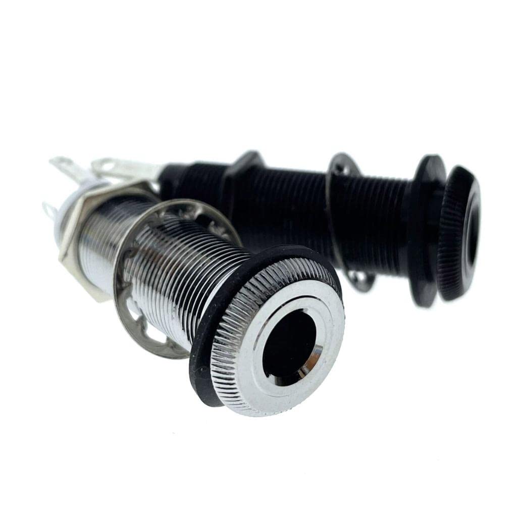 KAISH 6.35mm Brass Mono Guitar Bass Barrel Jack Socket Cylinder Input Output Jack with 3 Pins Black