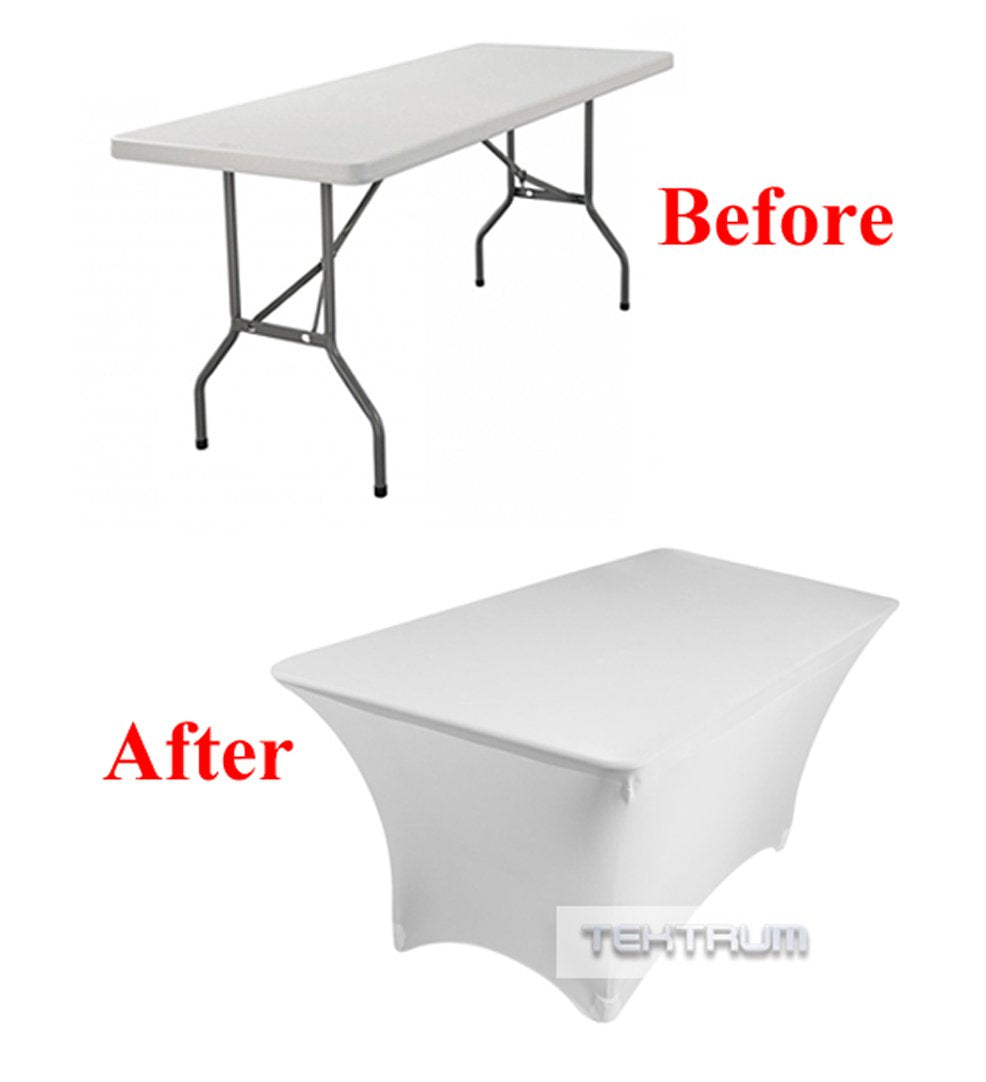 TEKTRUM 4 FT LONG RECTANGULAR STRETCH TABLECLOTH DJ JACKET COVER FOR TRADE SHOW - PREMIUM FABRIC (White)
