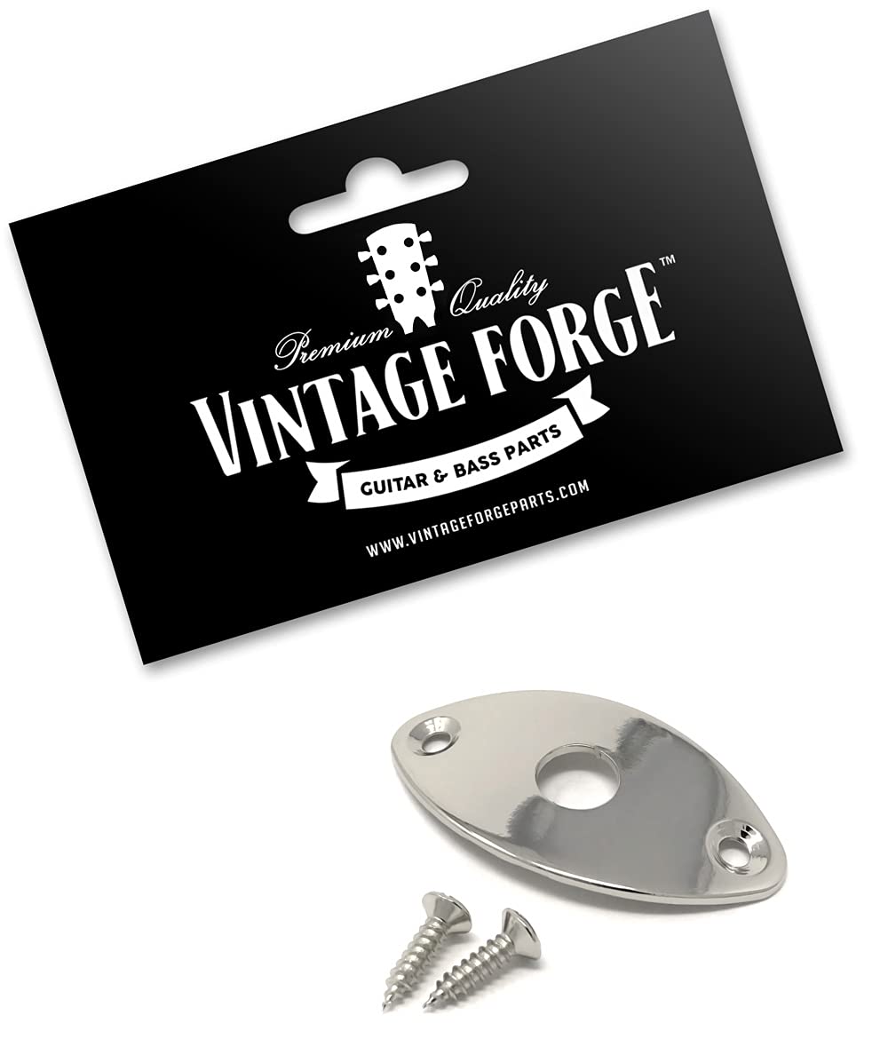 Vintage Forge Nickel Oval Jack Plate for Guitar and Bass with Screws Curved Metal Football Shape JPF30-NKL