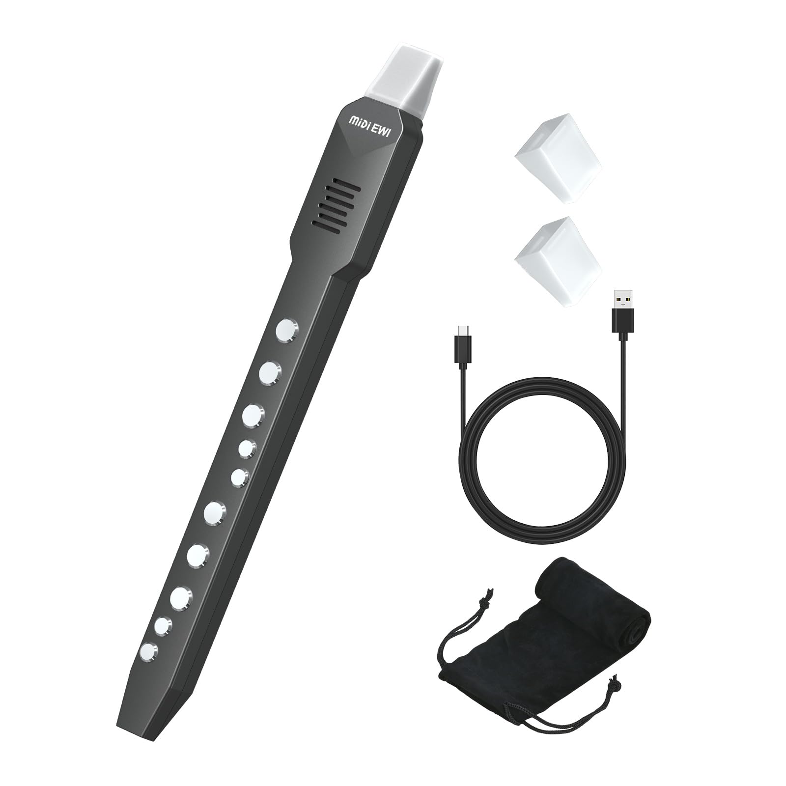 Konix Digital Wind Instrument, Dc02 Pro Electronic Wind Instrument Set With Removable Nozzle And Rechargeable Battery, Built-In 