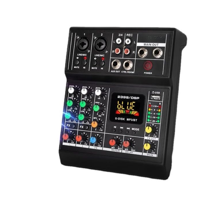 Kh Digital Audio Mixer 4 Channel Mini Dj Controller Usb/Bt Portable Audio Interface With Sound Effects With Bt, Usb Interface St