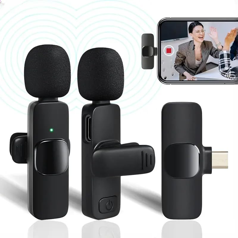 Technoview 2.4 Ghz Omnidirectional Lavalier Wireless Dual Microphone With Noise Cancallation, 50M Range Plug & Play, 2 Transmitt