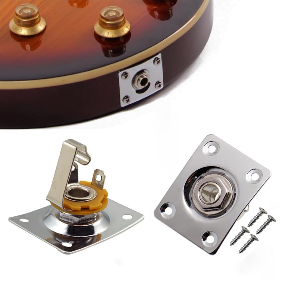JD.Moon Square Metal 1/4 Output Jack Plate Input Jack Socket for Electric Guitar Bass (Chrome)